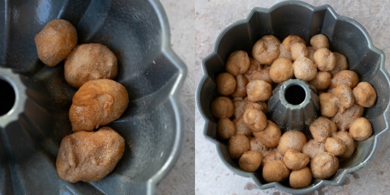 Monkey bread dough in a bundt pan