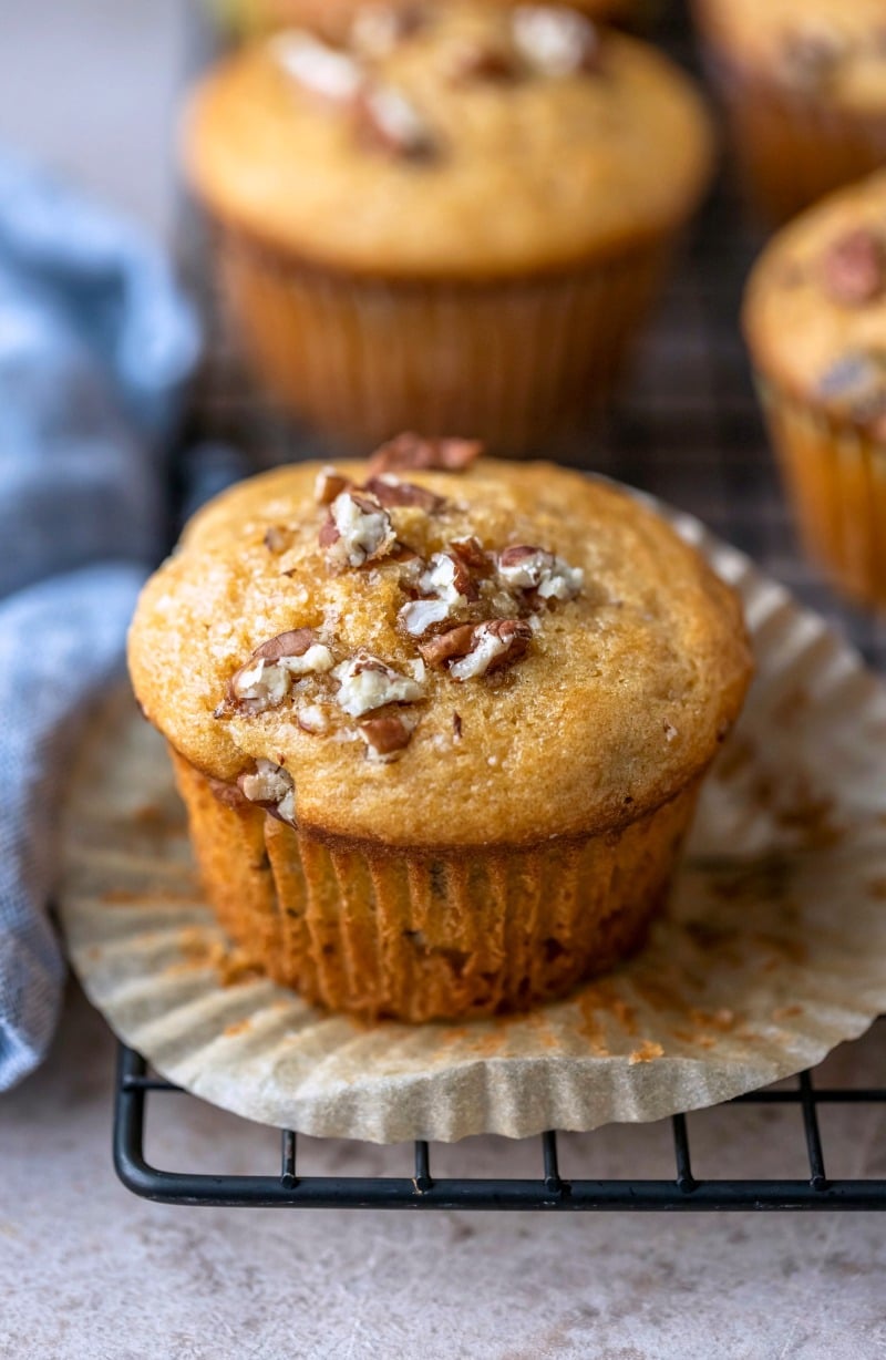 Yogurt muffin in a parchment paper liner 