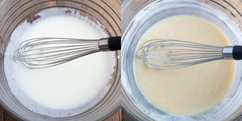 Carrot zucchini muffin batter stirred with a whisk