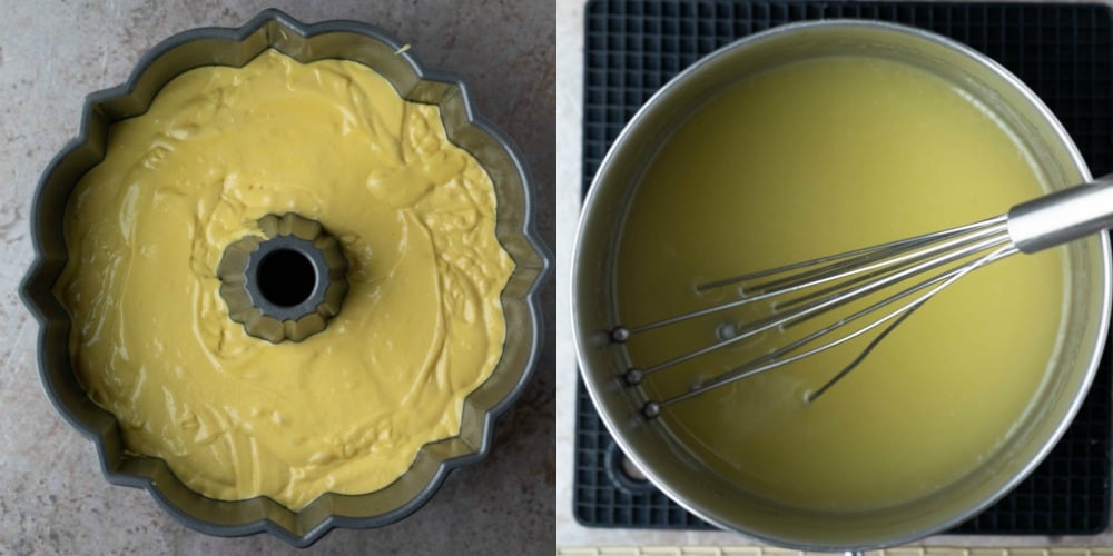 Unbaked cake in a bundt pan