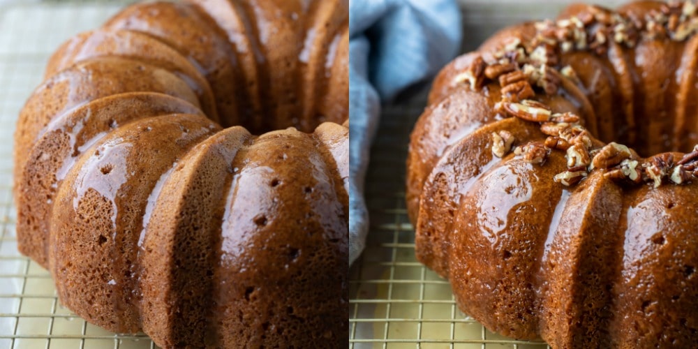 Irish cream bundt cake topped with glaze