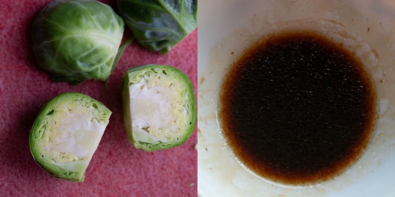 Brussels sprouts and maple bacon balsamic sauce in a bowl