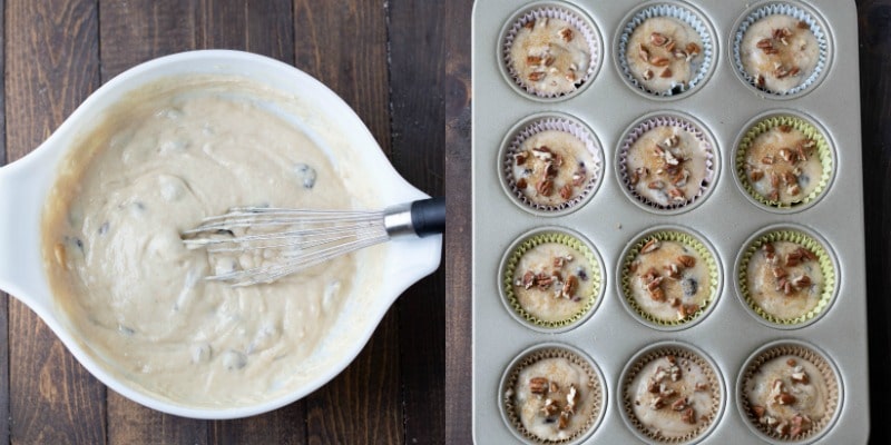 Yogurt muffin batter in a muffin tin