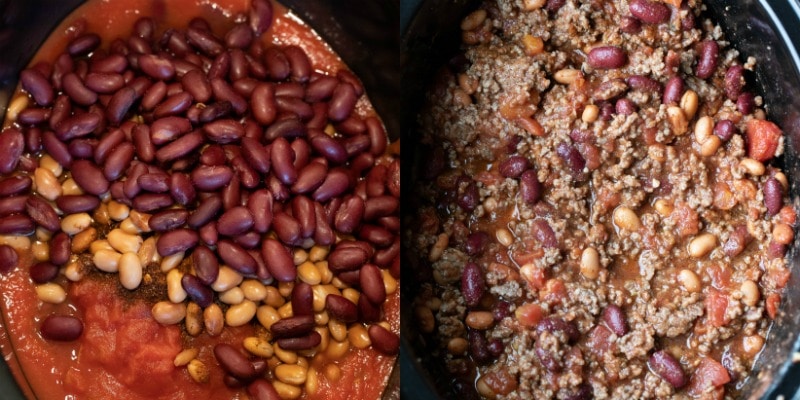 Frito chili in a slow cooker insert