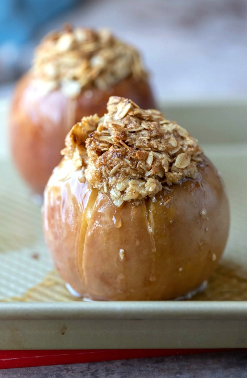 Baked apples in a metal baking pan