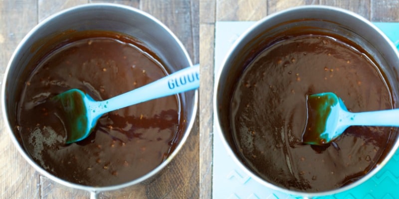 Homemade barbecue sauce in a silver pot