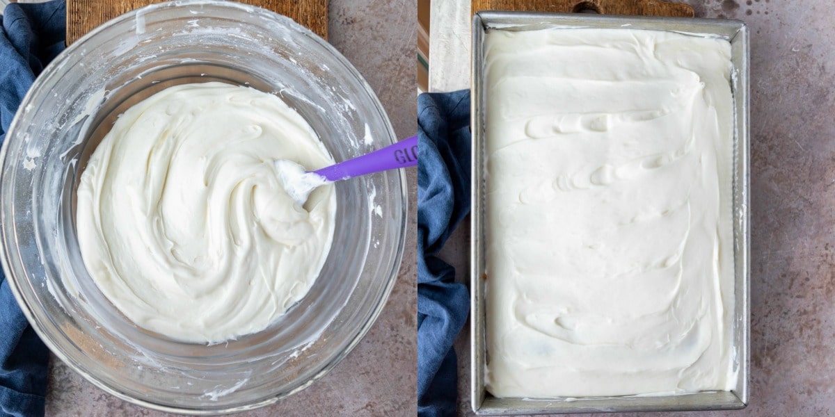 Pumpkin spice cake topped with cream cheese frosting