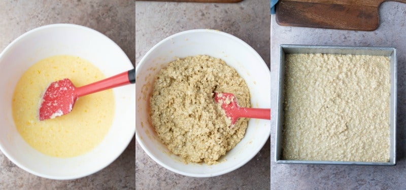 Baked oatmeal ingredients in a mixing bowl