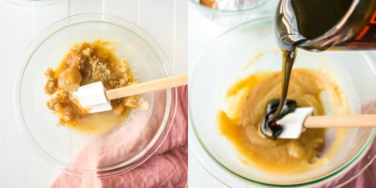 butter and brown sugar in a glass mixing bowl