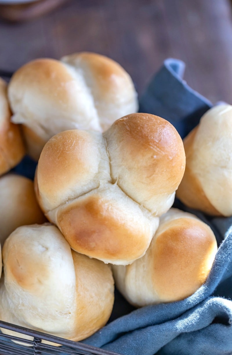 Big soft dinner rolls in a basket