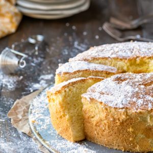 Chiffon Cake on a galvanized steel platter