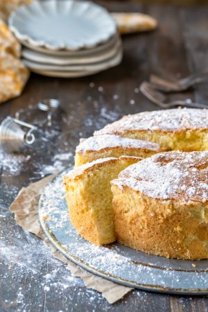 Chiffon Cake on a galvanized steel platter