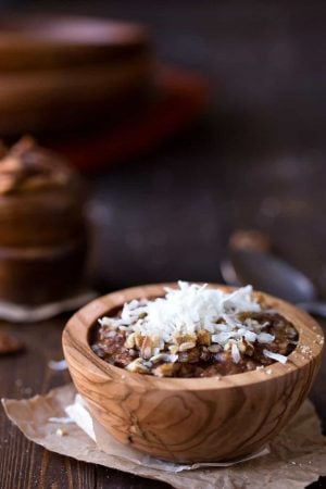 Overnight Crock Pot German Chocolate Oatmeal