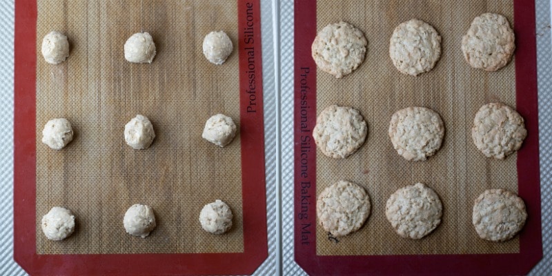 Baked oatmeal cookies on a baking sheet