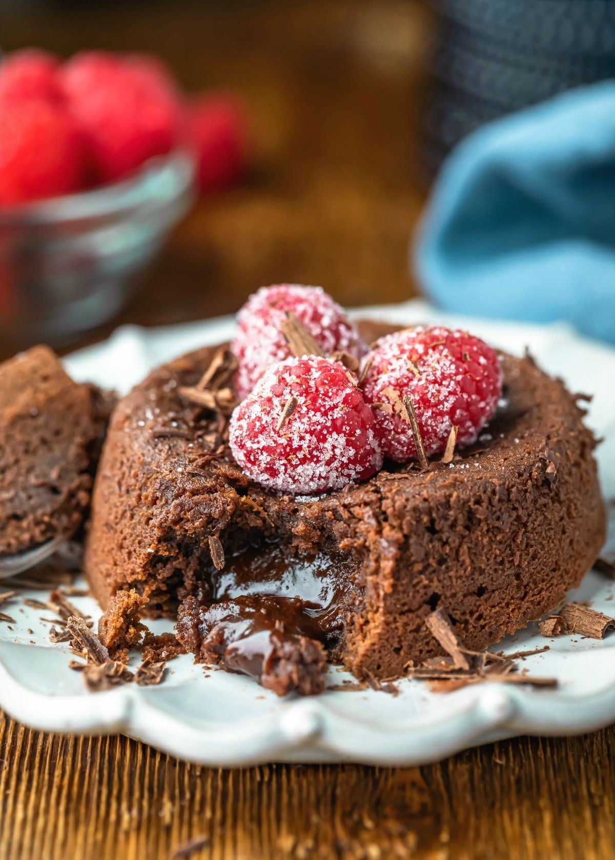 Molten chocolate cake with chocolate lava flowing out