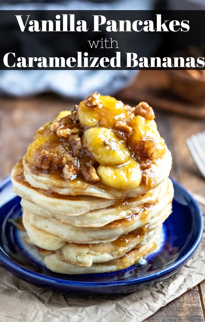 vanilla pancakes with caramelized bananas