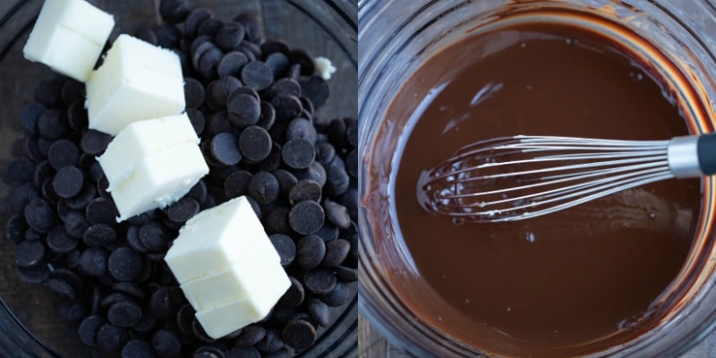 Butter and chocolate chips in a glass bowl