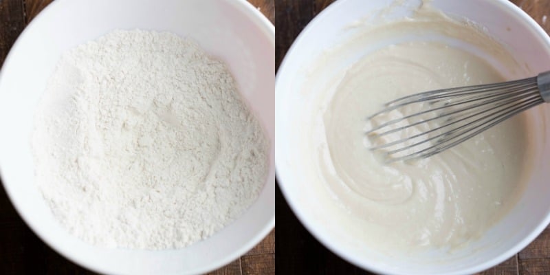 Vanilla pancake batter in a mixing bowl