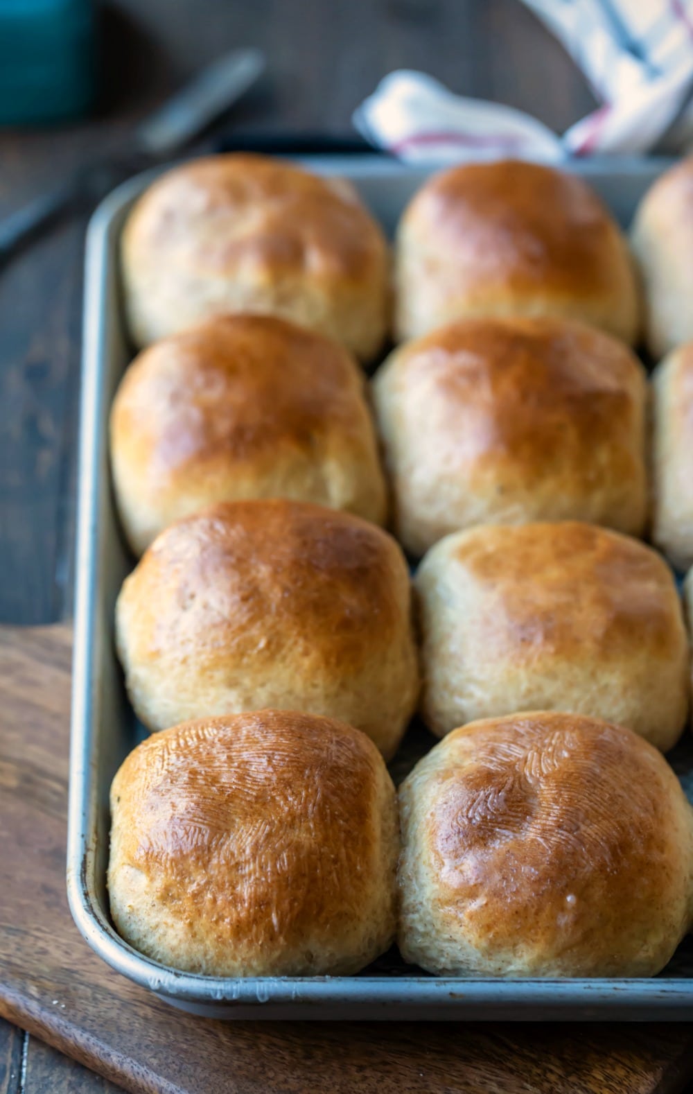 30 minute honey wheat rolls on a rimmed baking sheet