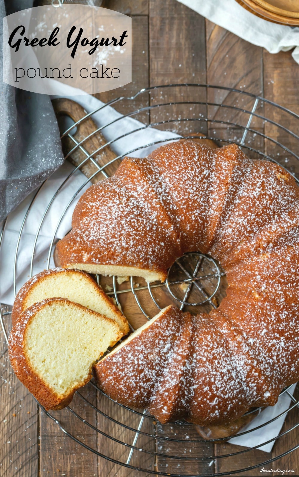 Greek yogurt pound cake is a moist homemade pound cake recipe that uses Greek yogurt in place of sour cream. So easy and so good!