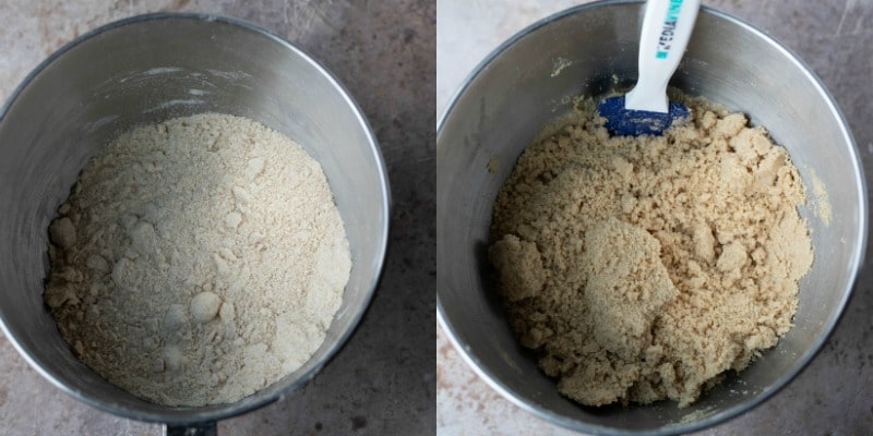 Homemade graham cracker dough in a silver mixing bowl