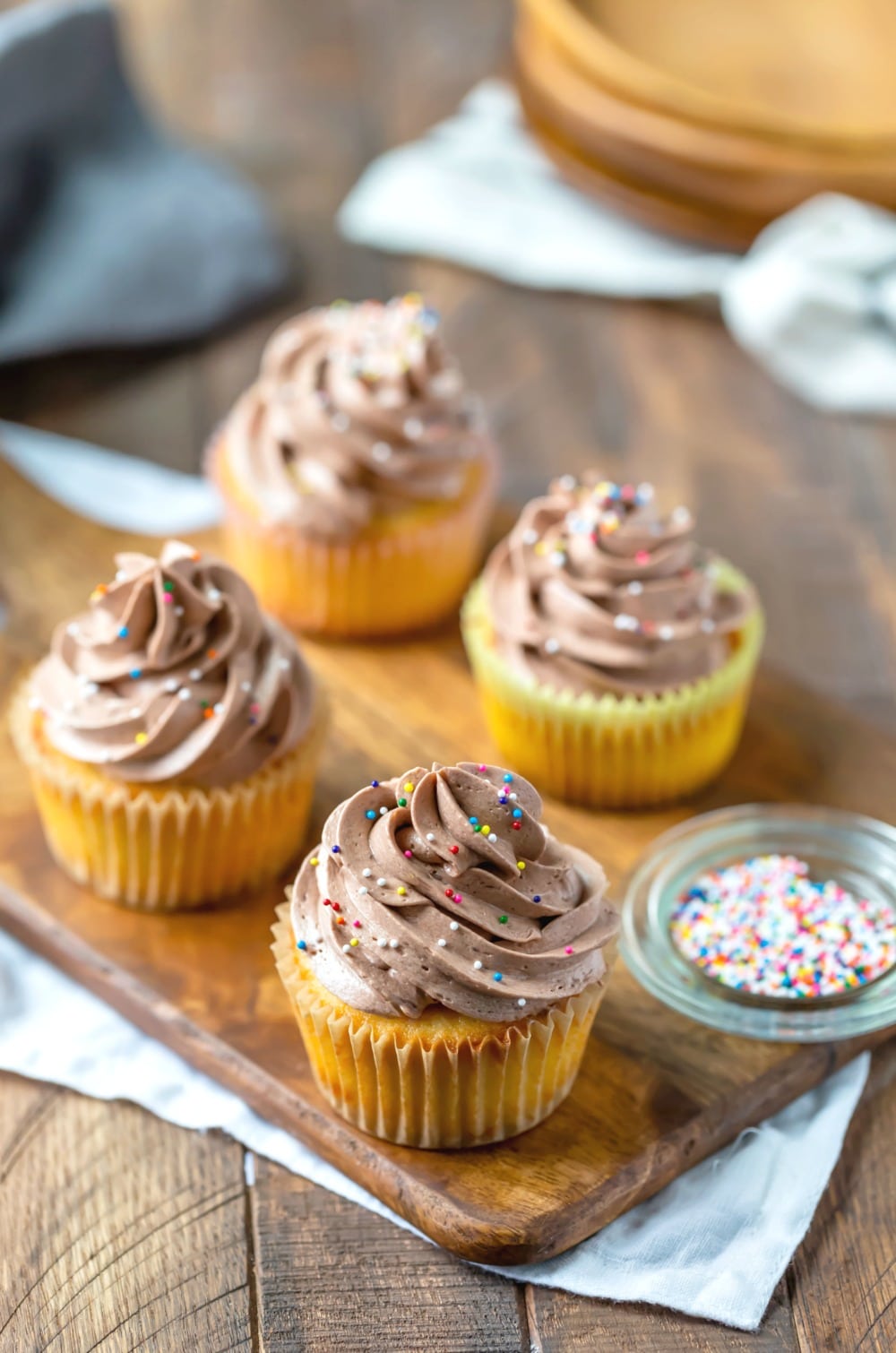 Chocolate Whipped Buttercream Frosting topped with rainbow sprinkles