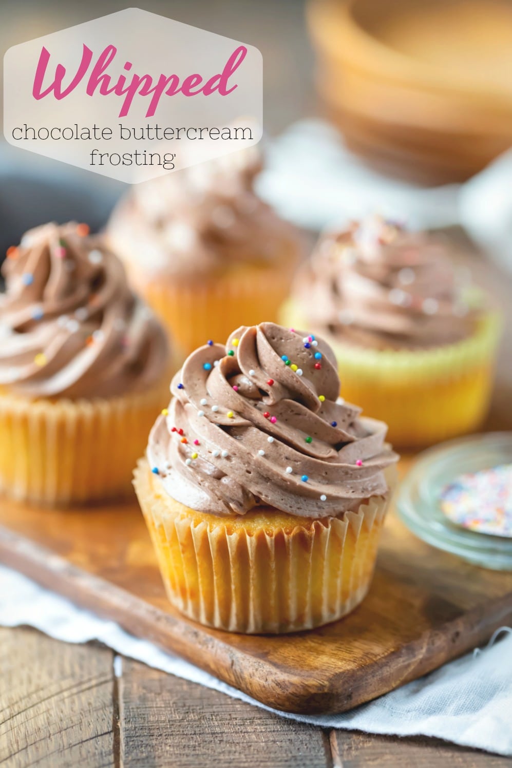 Chocolate Whipped Buttercream Frosting that tastes like light chocolate whipped cream frosting. This whipped chocolate frosting is the best chocolate frosting! #frosting #chocolate #whipped #cake #cupcake #dessert #recipe #ihearteating