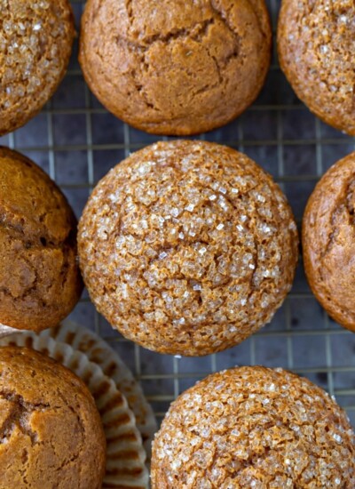 Gingerbread muffins on a wire cooling rack