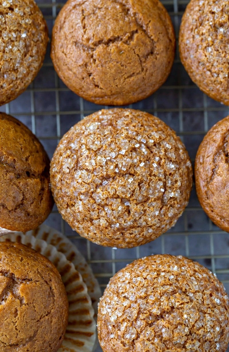 Gingerbread muffins on a wire cooling rack