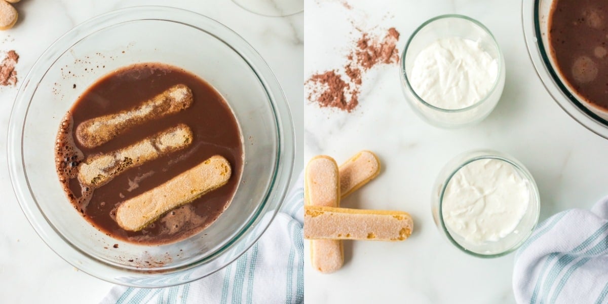Ladyfingers in a bowl of hot chocolate