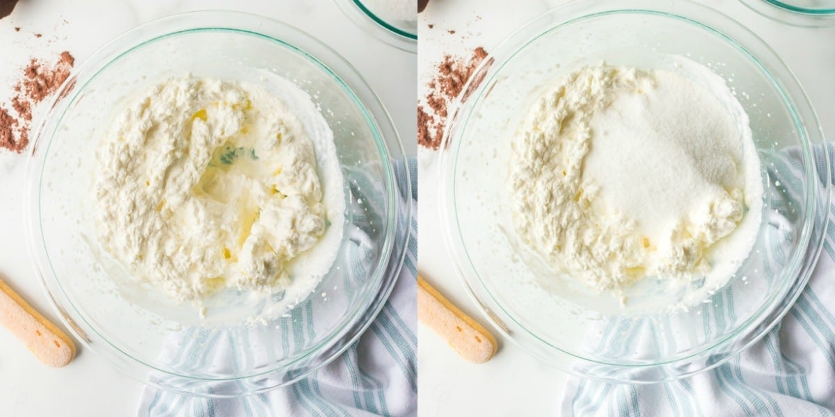 Whipped cream in a glass mixing bowl