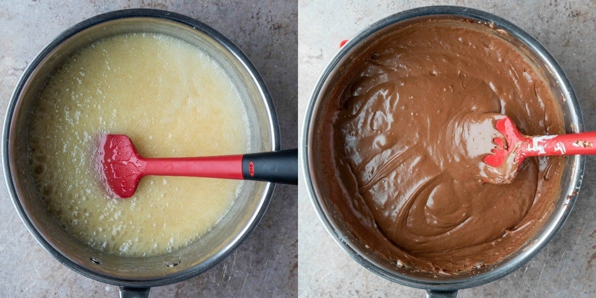 boiled milk and sugar mixture in a silver saucepan