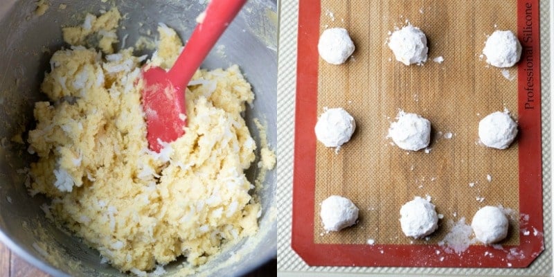 Lemon coconut cookies on a cookie sheet