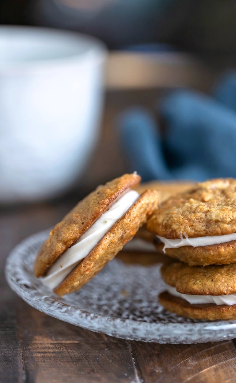 Carrot cake sandwich cookie on the diagnal