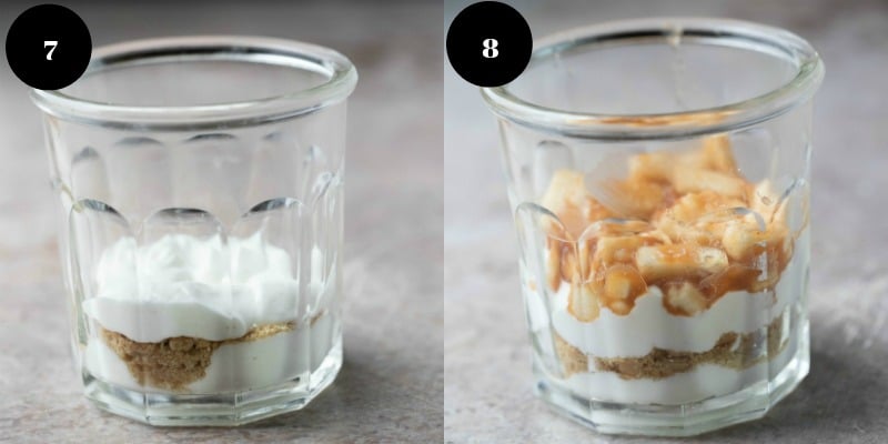 Cream cookie crumbs and apple in a parfait dish