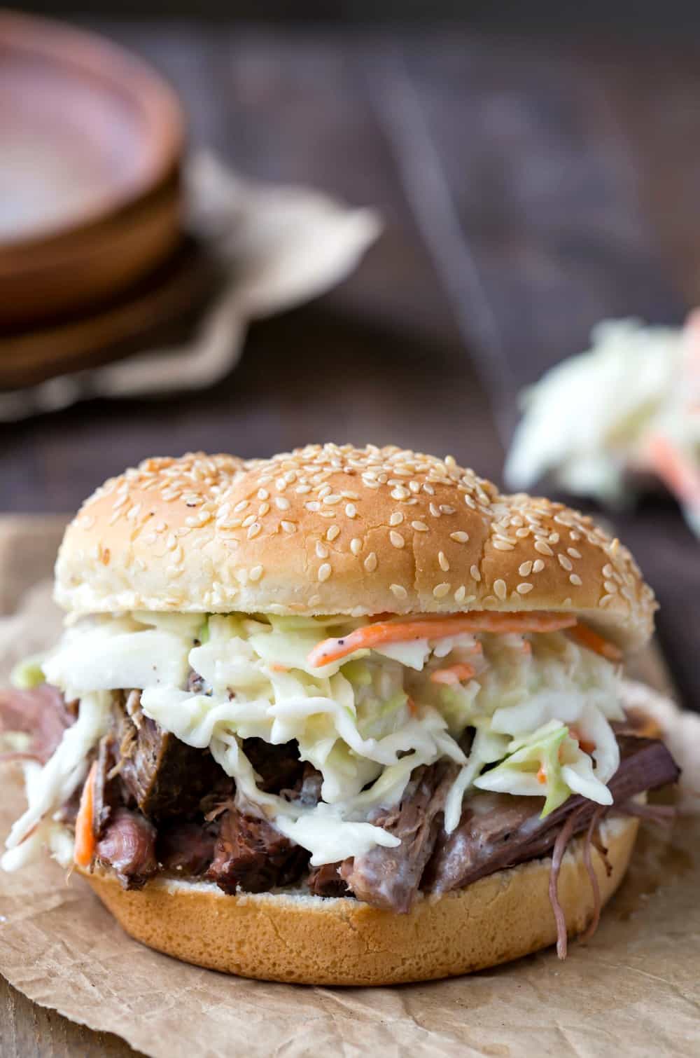 Slow Cooker Beef Sandwiches with Horseradish Coleslaw - I Heart Eating