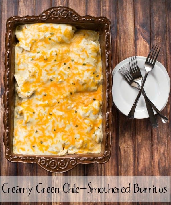 creamy green chile-smothered burritos