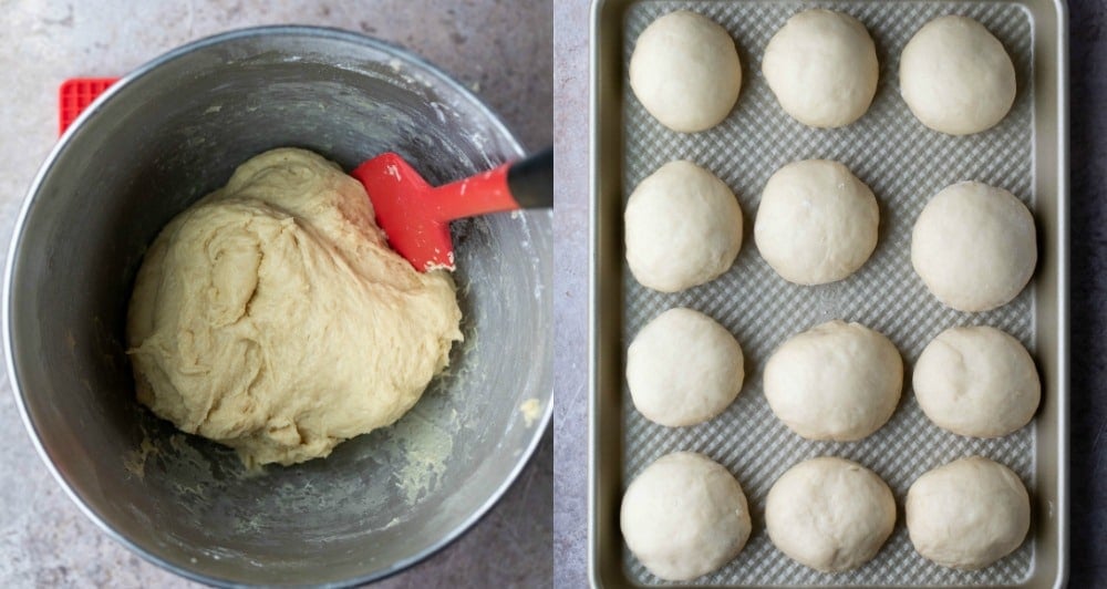 30 minute honey butter roll dough in a silver mixing bowl