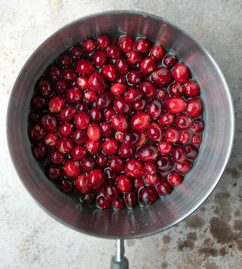 Cranberries in a silver saucepan