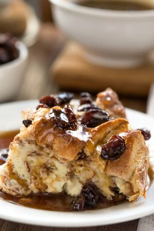 Cinnamon Swirl Bread Pudding with Maple Butter Rum Raisin Sauce