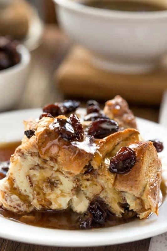 Cinnamon swirl bread pudding with maple butter rum raisin sauce i