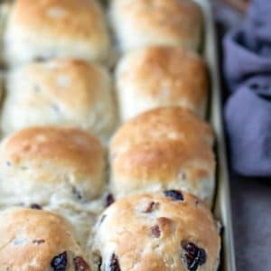 Gold baking pan filled with cranberry wild rice rolls