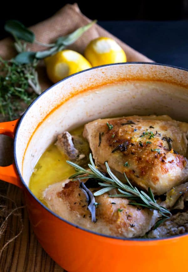 Roast Chicken in Milk in a Dutch oven