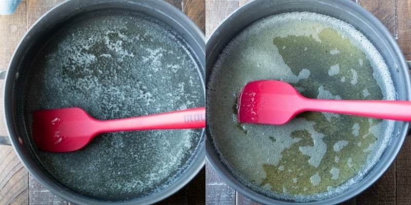 Saucepan with browned butter in it