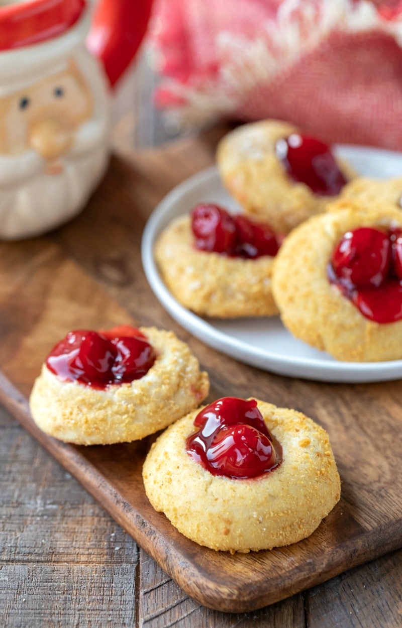 Cherry cheesecake cookies on a white dish