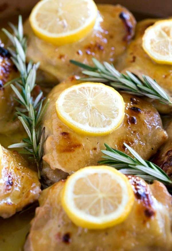 Baked Lemon Honey Mustard Chicken surrounded with rosemary