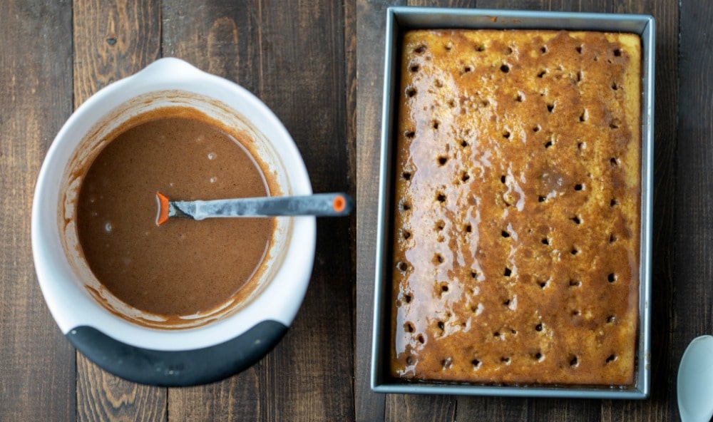 Cinnamon roll cake filling in a white mixing bowl