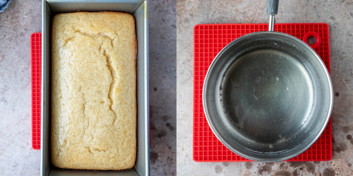 Baked lemon cake in a loaf pan