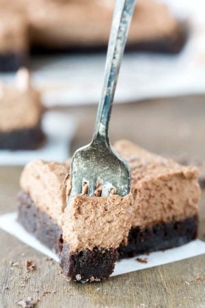 Chocolate Mousse Brownie on a piece of white parchment paper.