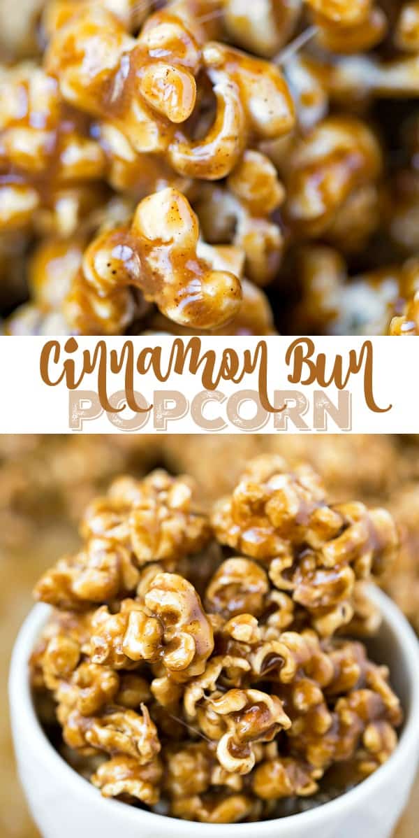 Cinnamon Bun Popcorn Recipe - chewy/crisp popcorn coated in a rich, buttery cinnamon sugar glaze!